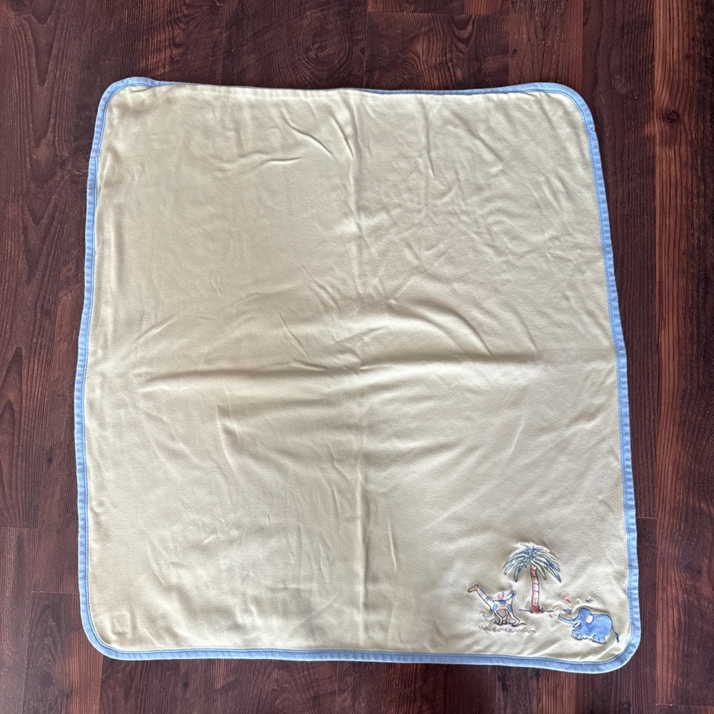 Vtg Carter's John Lennon REAL LOVE Baby Blanket Blue Green Animals Palm Trees - Picture 6 of 8